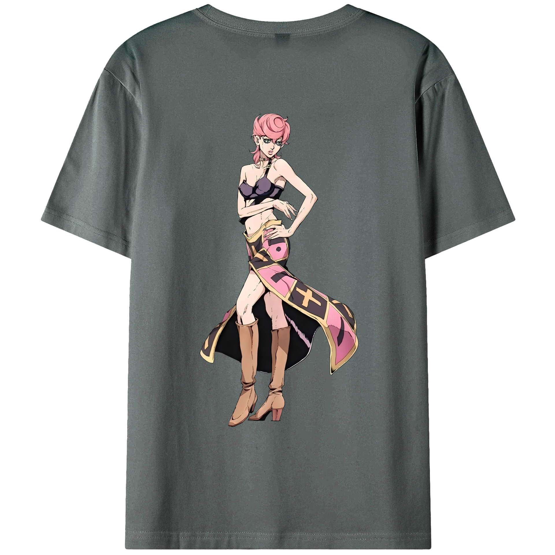 （画像用） ジョジョの奇妙な冒険 トリッシュ?ウナ JoJo's Bizarre Adventure Trish Una 綿100％ メンズ半袖Tシャツ（バックプリント） 通気性